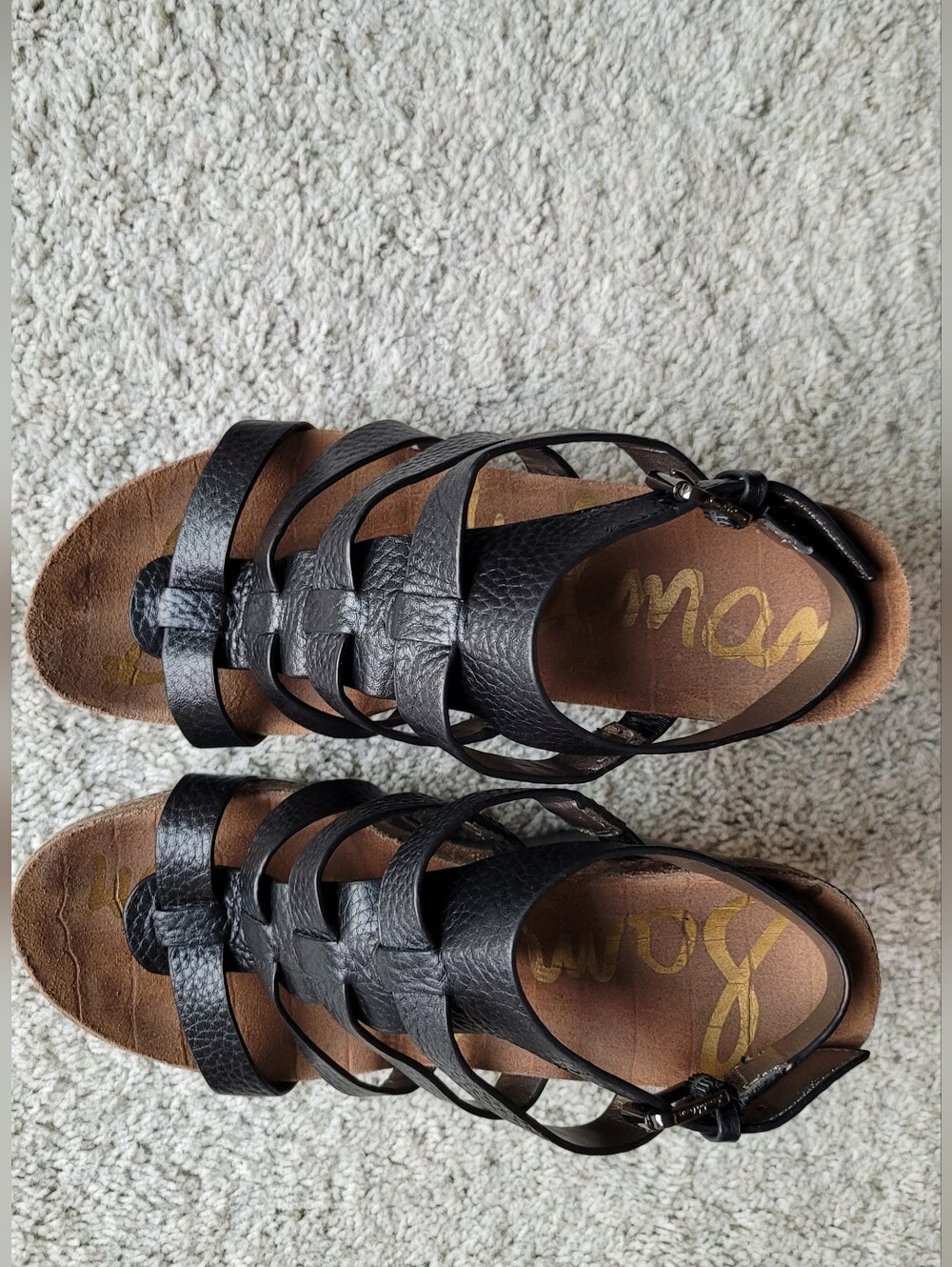 Sam Eldelman Black Leather Wedges 8 1/2 - Picture 3 of 5